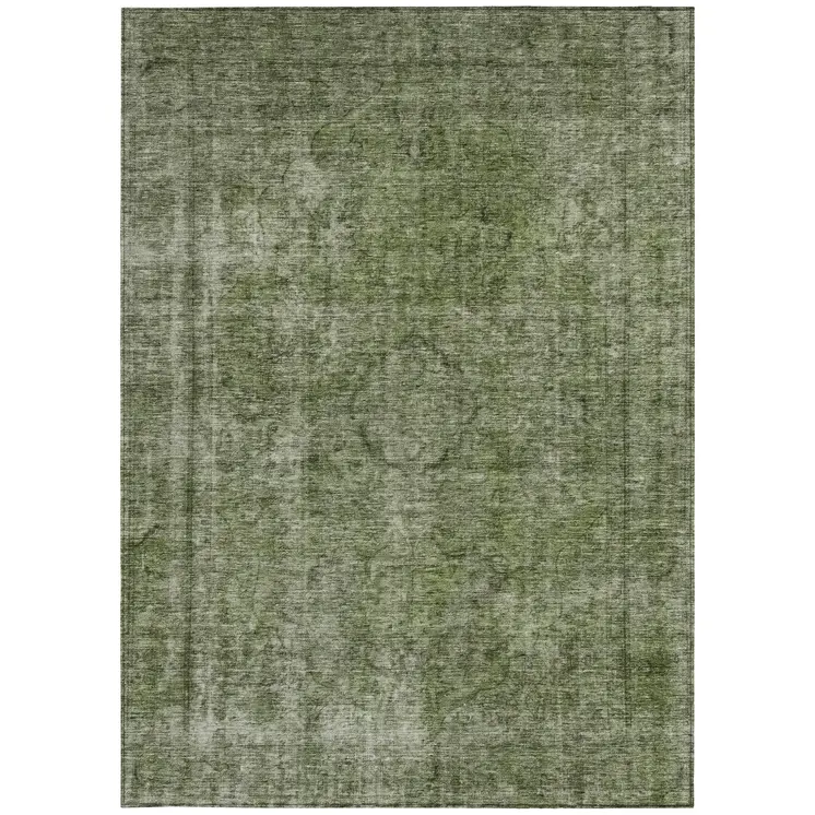 9' X 12' Green And Silver Medallion Washable Indoor Outdoor Area Rug