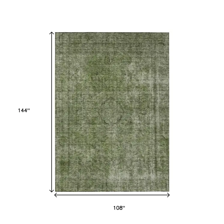 9' X 12' Green And Silver Medallion Washable Indoor Outdoor Area Rug