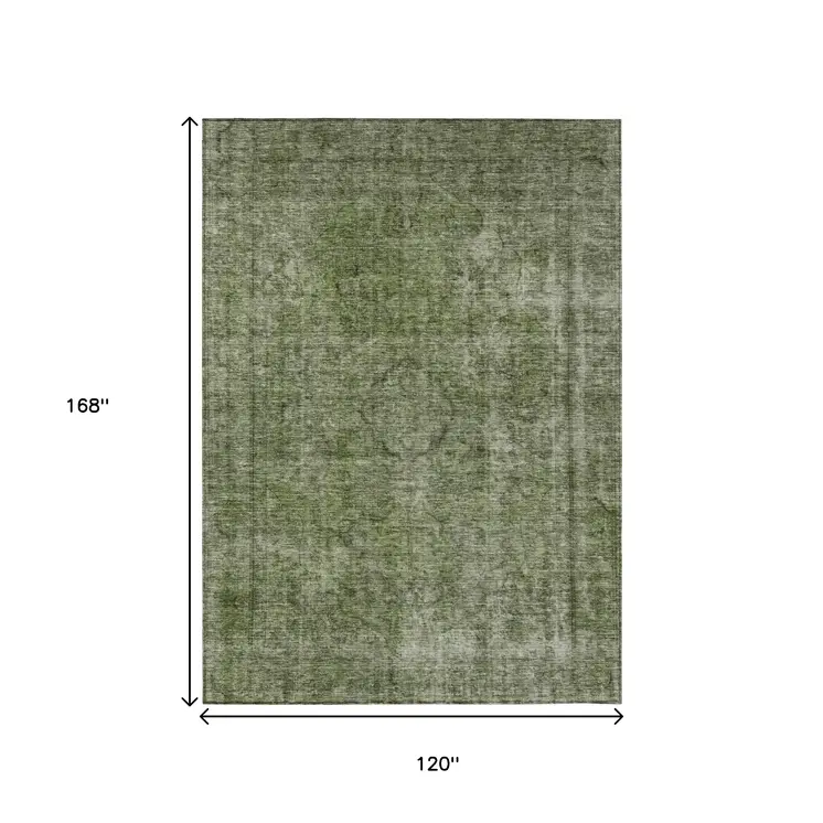 10' X 14' Green And Silver Medallion Washable Indoor Outdoor Area Rug