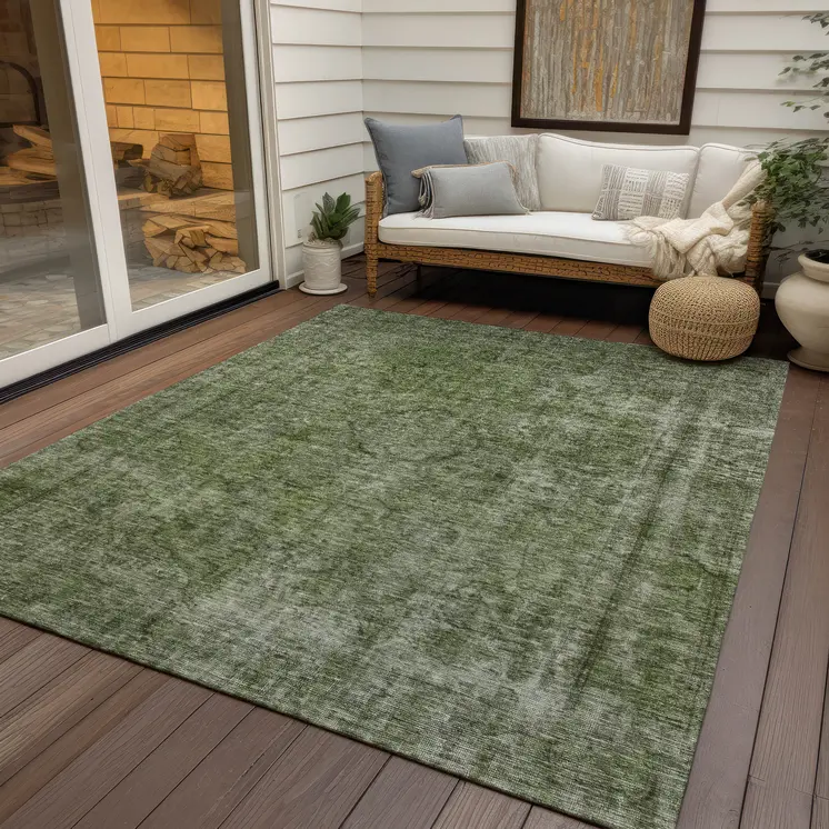 10' X 14' Green And Silver Medallion Washable Indoor Outdoor Area Rug