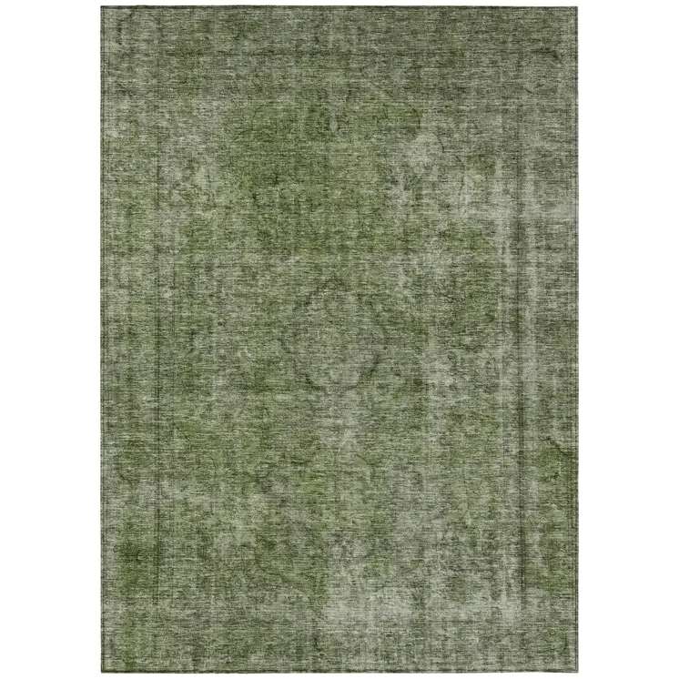 10' X 14' Green And Silver Medallion Washable Indoor Outdoor Area Rug