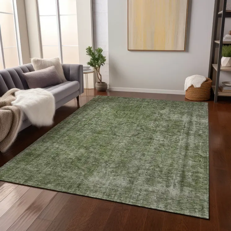 10' X 14' Green And Silver Medallion Washable Indoor Outdoor Area Rug