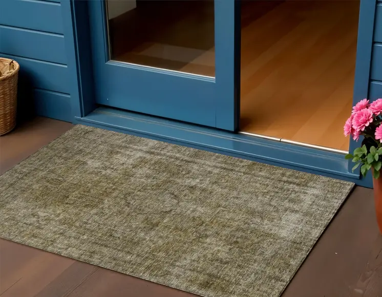 3' X 5' Pewter And Silver Medallion Washable Indoor Outdoor Area Rug