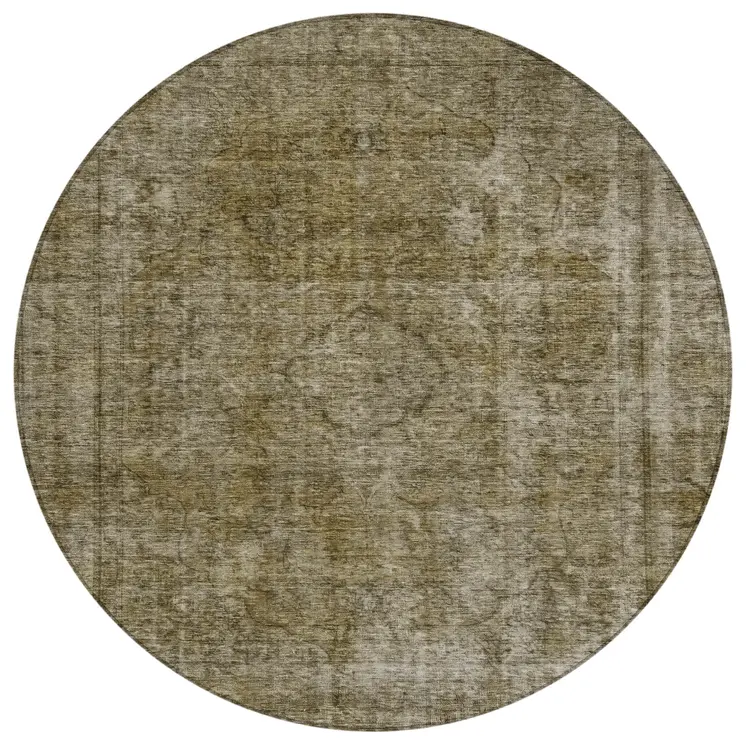 8' Pewter And Silver Round Medallion Washable Indoor Outdoor Area Rug