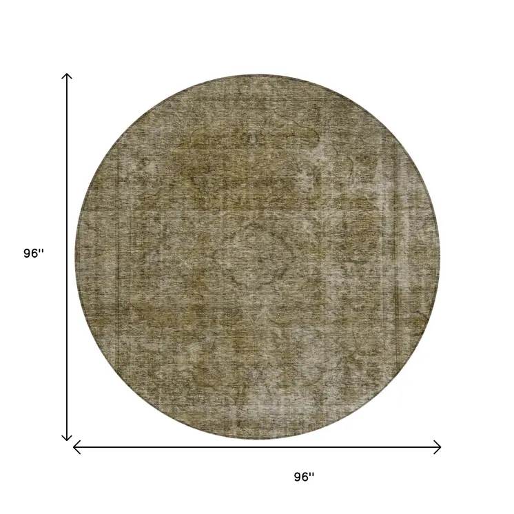 8' Pewter And Silver Round Medallion Washable Indoor Outdoor Area Rug
