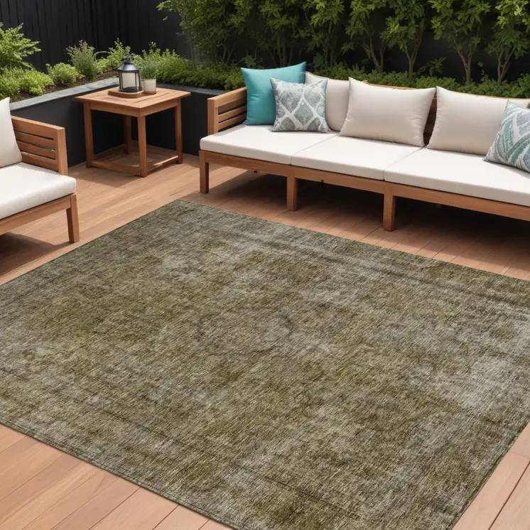 9' X 12' Pewter And Silver Medallion Washable Indoor Outdoor Area Rug