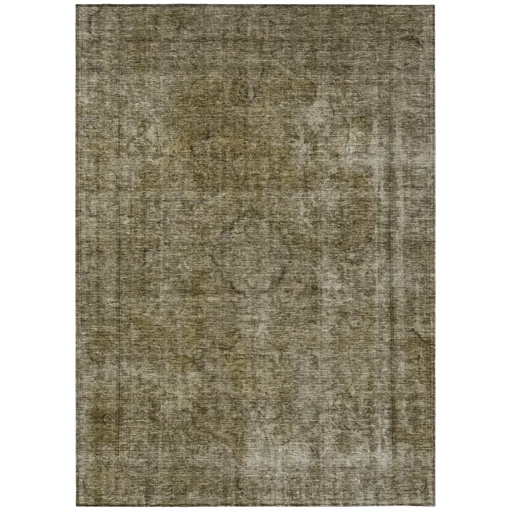 10' X 14' Pewter And Silver Medallion Washable Indoor Outdoor Area Rug