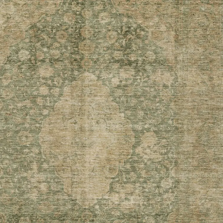 3' X 5' Artichoke Green And Beige Medallion Washable Indoor Outdoor Area Rug