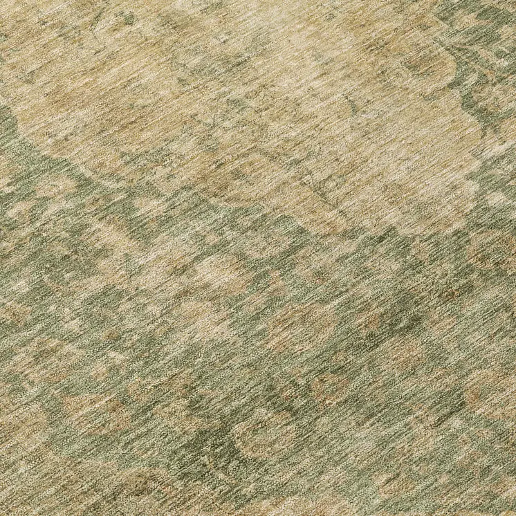 8' Artichoke Green And Beige Round Medallion Washable Indoor Outdoor Area Rug