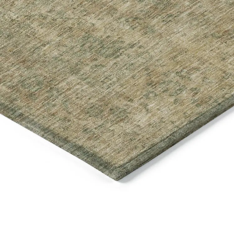 9' X 12' Artichoke Green And Beige Medallion Washable Indoor Outdoor Area Rug