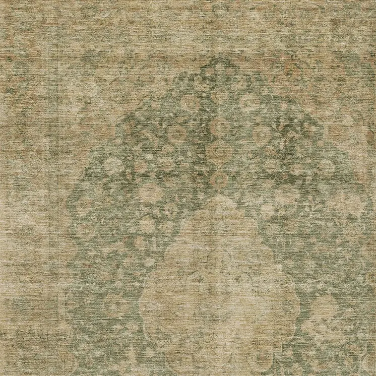 9' X 12' Artichoke Green And Beige Medallion Washable Indoor Outdoor Area Rug