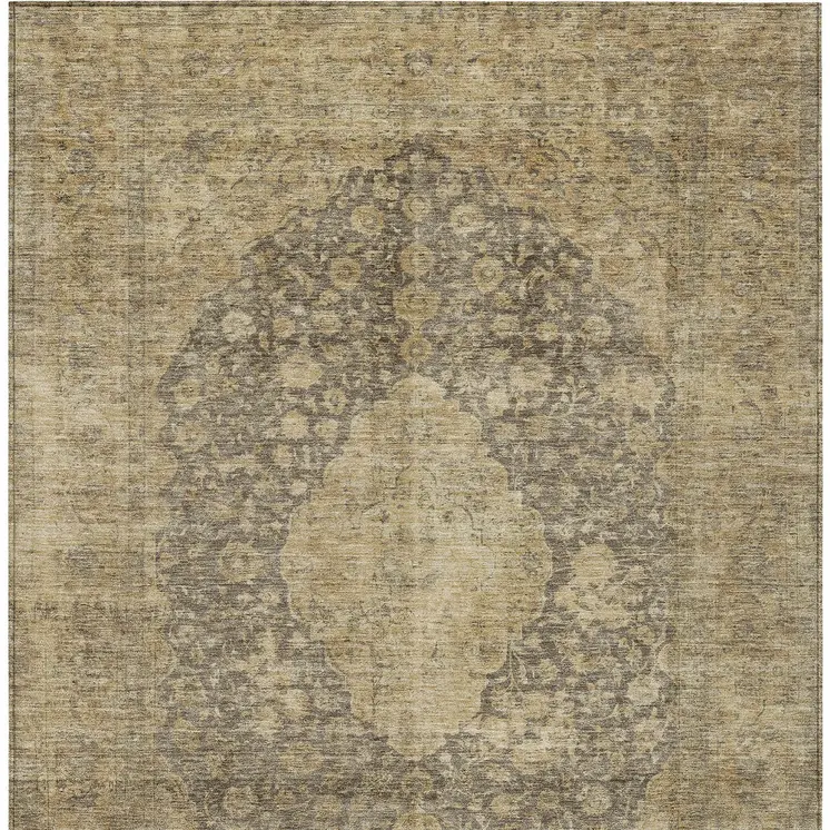 5' X 8' Brown And Beige Medallion Washable Indoor Outdoor Area Rug