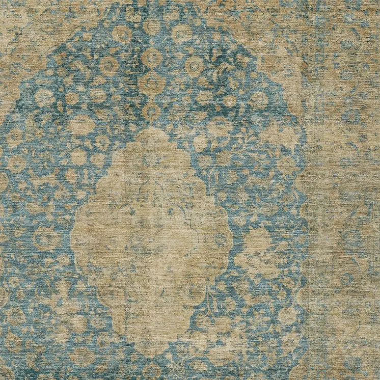 5' X 8' Blue And Beige Medallion Washable Indoor Outdoor Area Rug