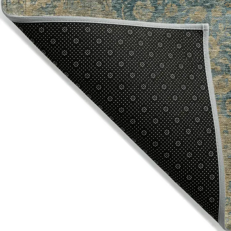 10' X 14' Blue And Beige Medallion Washable Indoor Outdoor Area Rug