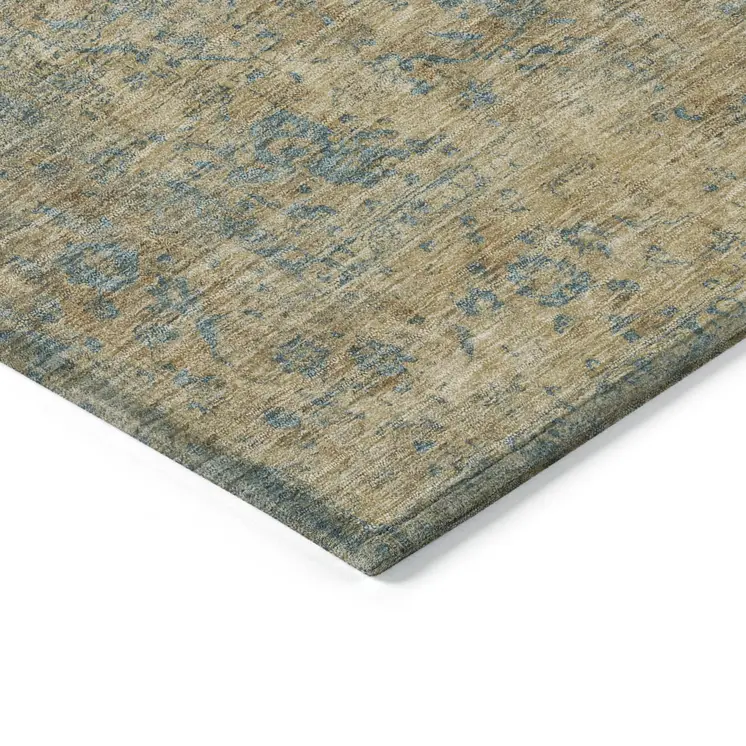 10' X 14' Blue And Beige Medallion Washable Indoor Outdoor Area Rug