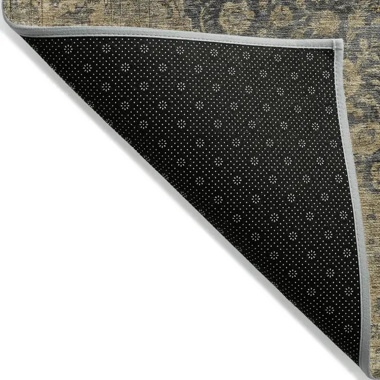 9' X 12' Charcoal And Beige Medallion Washable Indoor Outdoor Area Rug