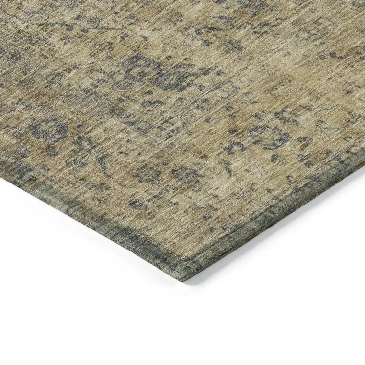 9' X 12' Charcoal And Beige Medallion Washable Indoor Outdoor Area Rug