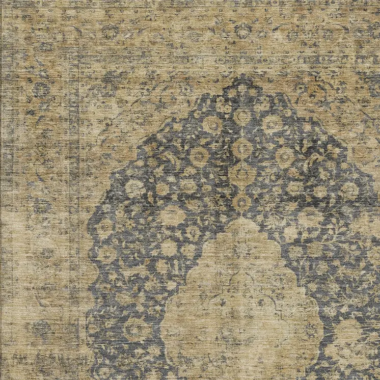 9' X 12' Charcoal And Beige Medallion Washable Indoor Outdoor Area Rug
