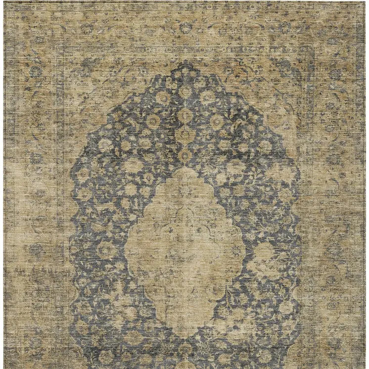 10' X 14' Charcoal And Beige Medallion Washable Indoor Outdoor Area Rug
