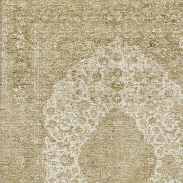 8' X 10' Ivory And Beige Medallion Washable Indoor Outdoor Area Rug