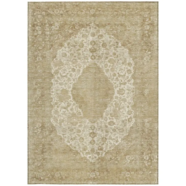 10' X 14' Ivory And Beige Medallion Washable Indoor Outdoor Area Rug