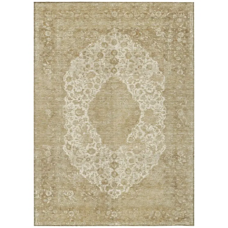10' X 14' Ivory And Beige Medallion Washable Indoor Outdoor Area Rug