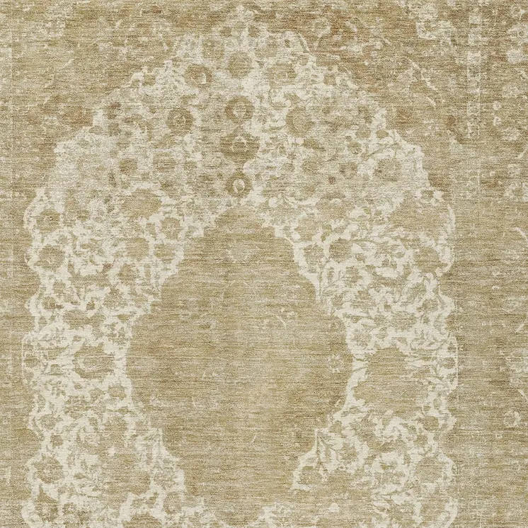 10' X 14' Ivory And Beige Medallion Washable Indoor Outdoor Area Rug