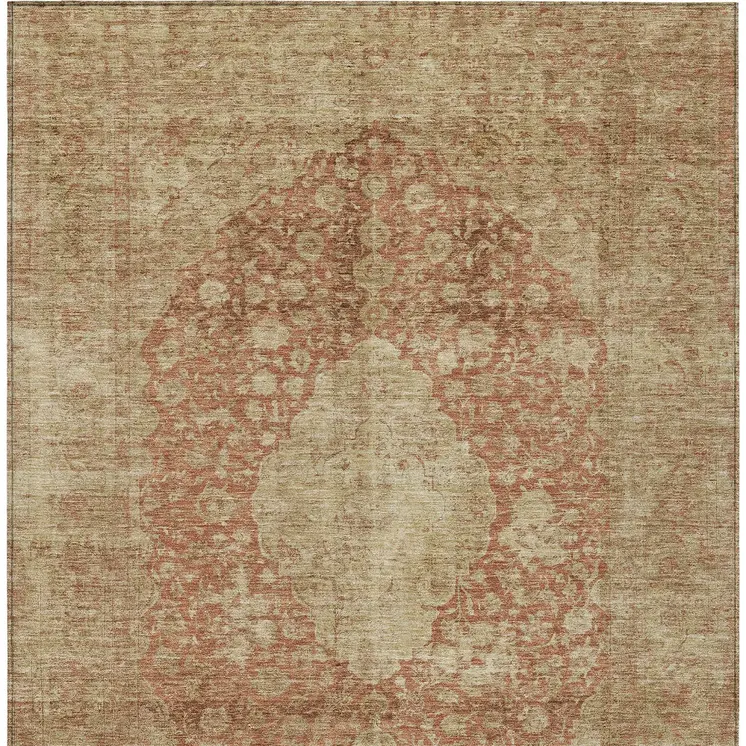 3' X 5' Rust And Beige Medallion Washable Indoor Outdoor Area Rug