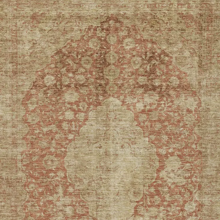 3' X 5' Rust And Beige Medallion Washable Indoor Outdoor Area Rug