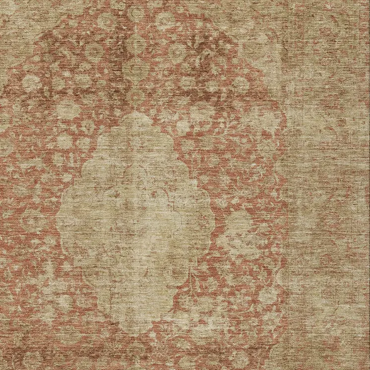 8' X 10' Rust And Beige Medallion Washable Indoor Outdoor Area Rug