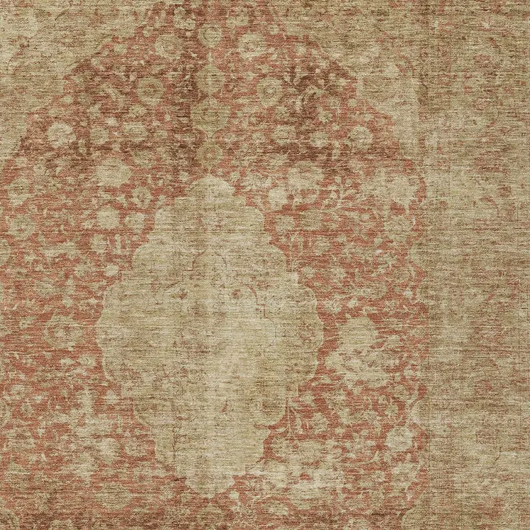 10' X 14' Rust And Beige Medallion Washable Indoor Outdoor Area Rug