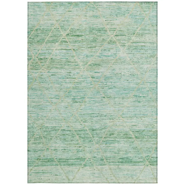 3' X 5' Artichoke Green And Beige Trellis Washable Indoor Outdoor Area Rug