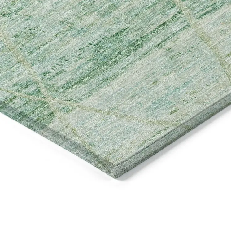 3' X 5' Artichoke Green And Beige Trellis Washable Indoor Outdoor Area Rug