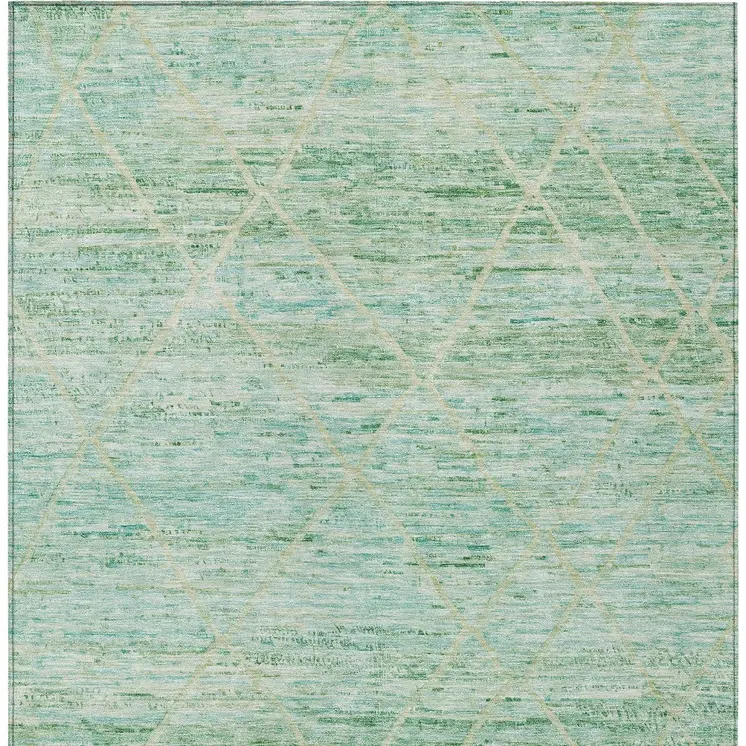 3' X 5' Artichoke Green And Beige Trellis Washable Indoor Outdoor Area Rug