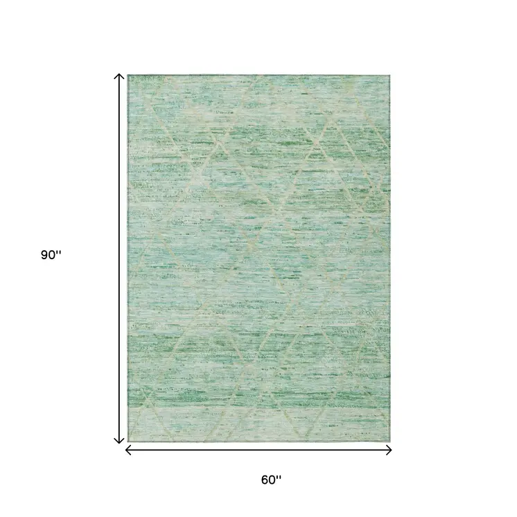 5' X 8' Artichoke Green And Beige Trellis Washable Indoor Outdoor Area Rug