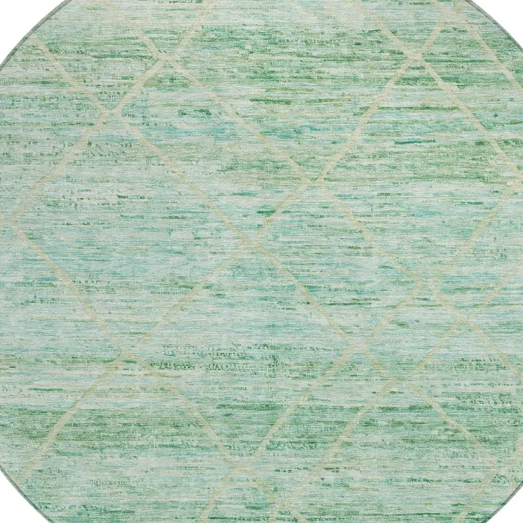 8' Artichoke Green And Beige Round Trellis Washable Indoor Outdoor Area Rug