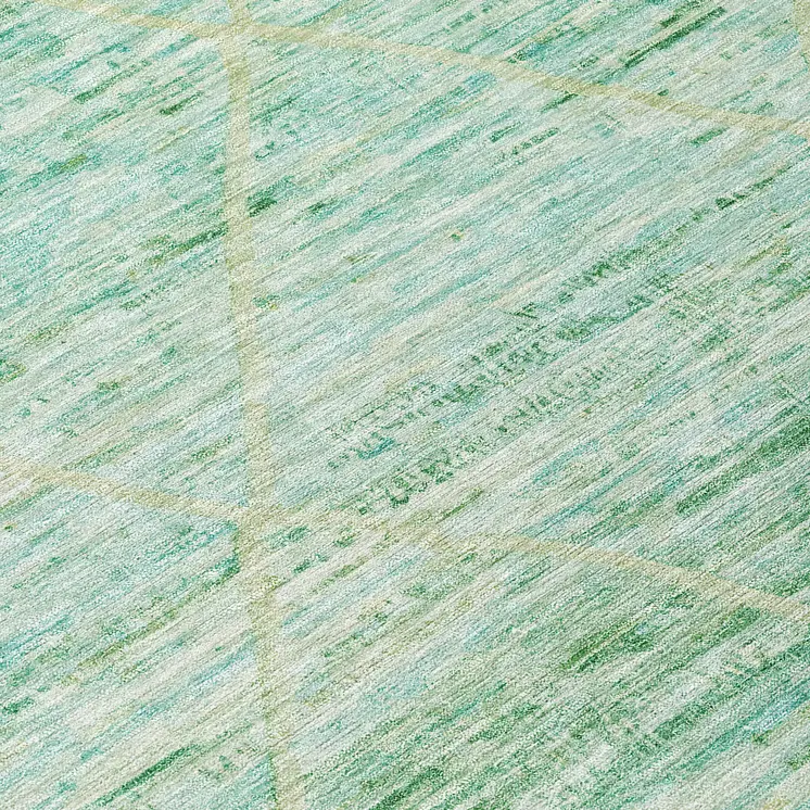 8' Artichoke Green And Beige Round Trellis Washable Indoor Outdoor Area Rug