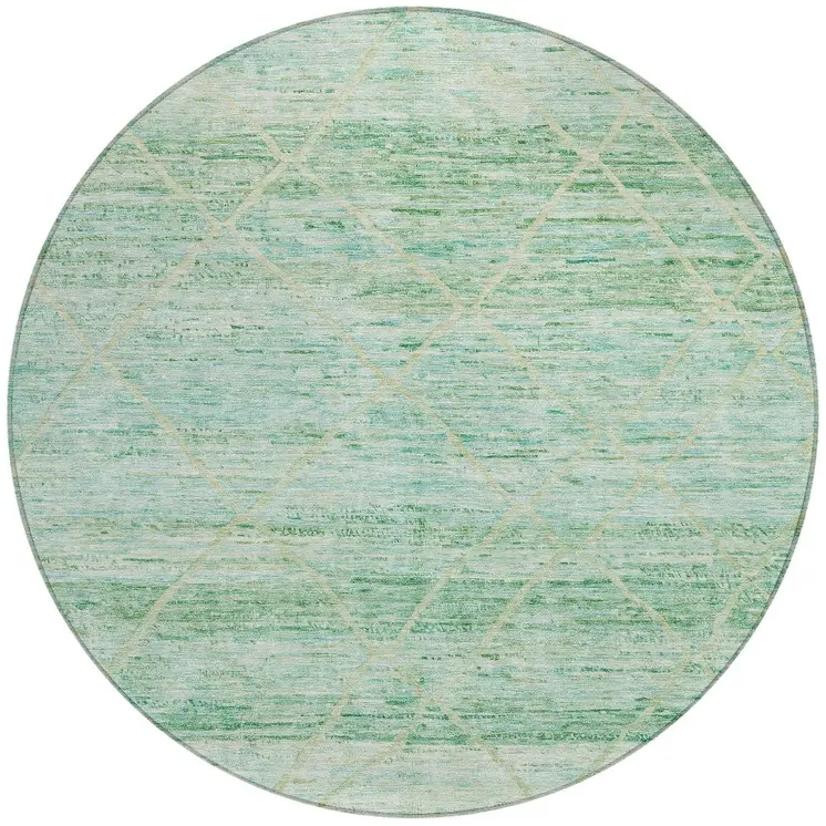 8' Artichoke Green And Beige Round Trellis Washable Indoor Outdoor Area Rug