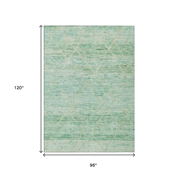 8' X 10' Artichoke Green And Beige Trellis Washable Indoor Outdoor Area Rug