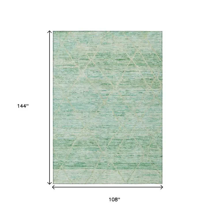 9' X 12' Artichoke Green And Beige Trellis Washable Indoor Outdoor Area Rug