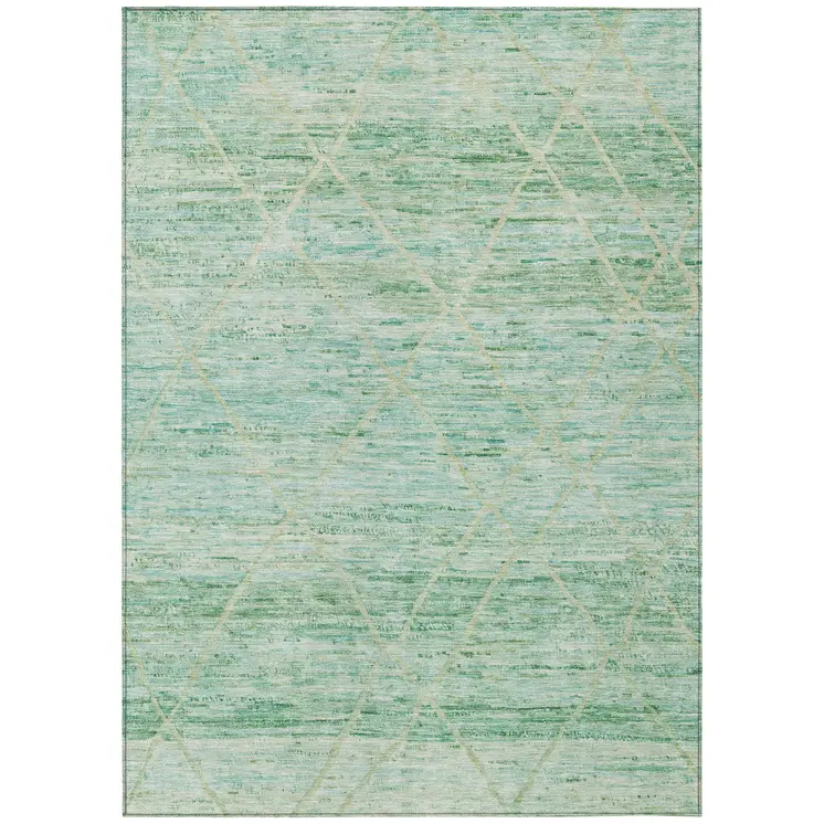 9' X 12' Artichoke Green And Beige Trellis Washable Indoor Outdoor Area Rug