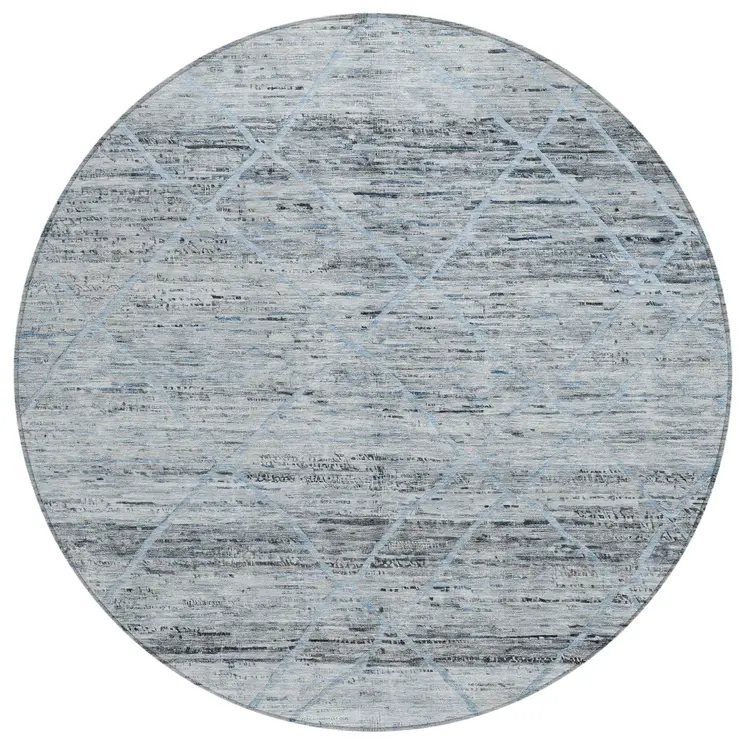 8' Blue And Gray Round Trellis Washable Indoor Outdoor Area Rug