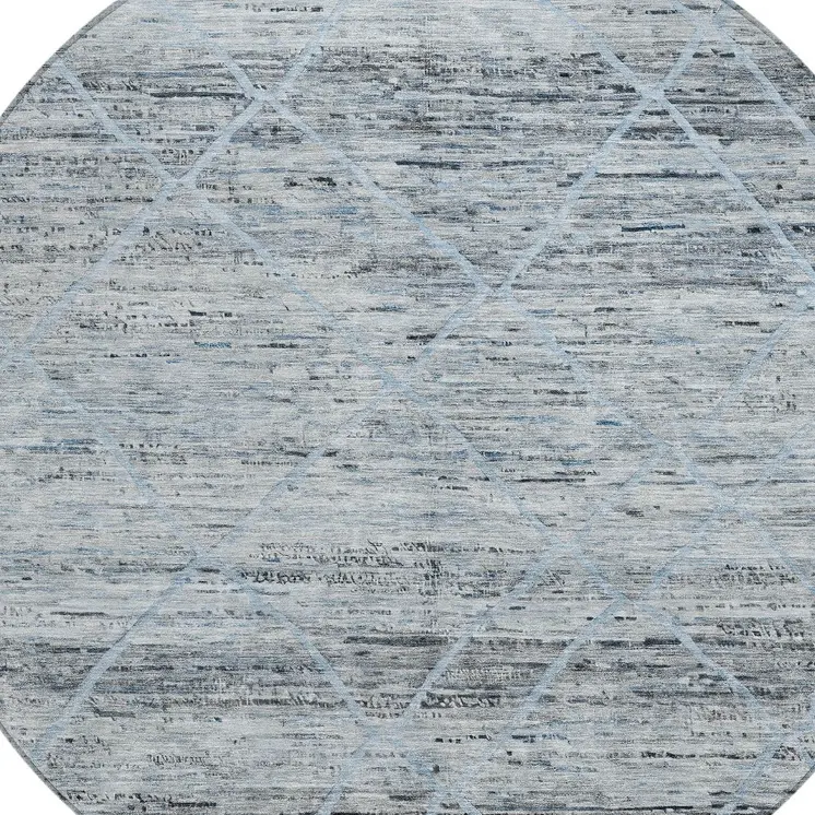 8' Blue And Gray Round Trellis Washable Indoor Outdoor Area Rug