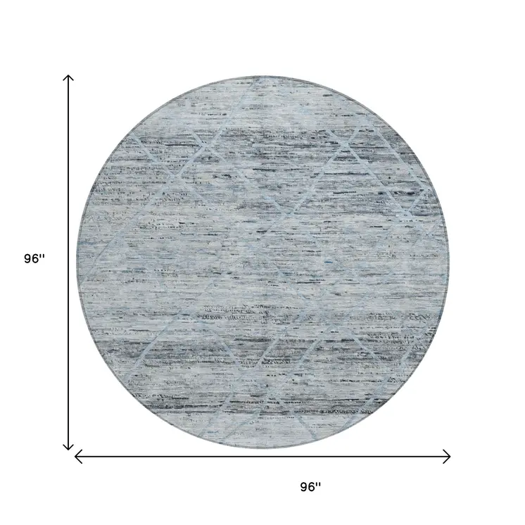 8' Blue And Gray Round Trellis Washable Indoor Outdoor Area Rug