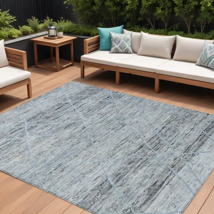 8' X 10' Blue And Gray Trellis Washable Indoor Outdoor Area Rug