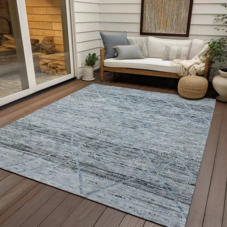 8' X 10' Blue And Gray Trellis Washable Indoor Outdoor Area Rug