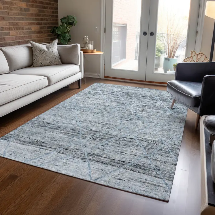 8' X 10' Blue And Gray Trellis Washable Indoor Outdoor Area Rug