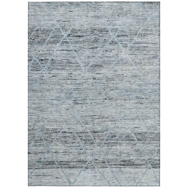 9' X 12' Blue And Gray Trellis Washable Indoor Outdoor Area Rug