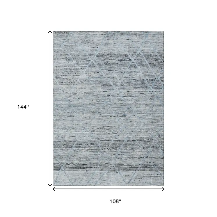 9' X 12' Blue And Gray Trellis Washable Indoor Outdoor Area Rug