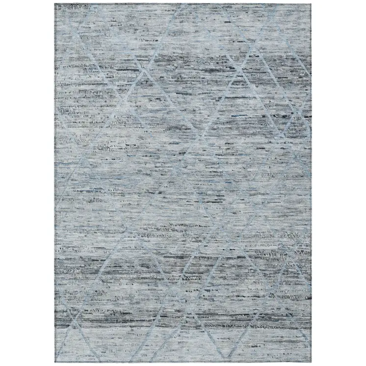 9' X 12' Blue And Gray Trellis Washable Indoor Outdoor Area Rug